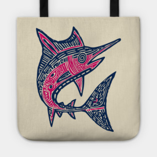 Dynamic Swordfish Block Print for Kids Ocean Adventure Room Tote