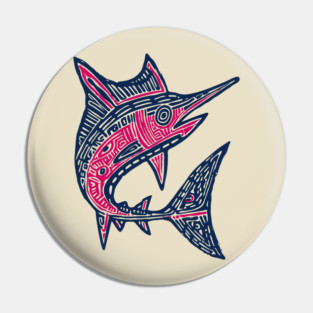 Dynamic Swordfish Block Print for Kids Ocean Adventure Room Pin