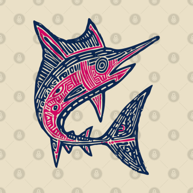 Dynamic Swordfish Block Print for Kids Ocean Adventure Room by TuncGK