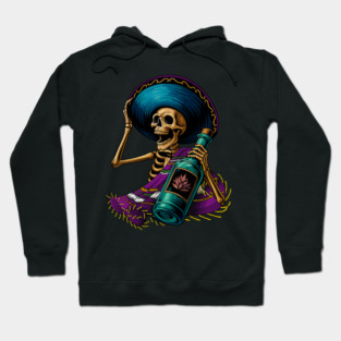 Skeleton Drinking Tequila Dia De Los Muertos Day of The Dead Hoodie