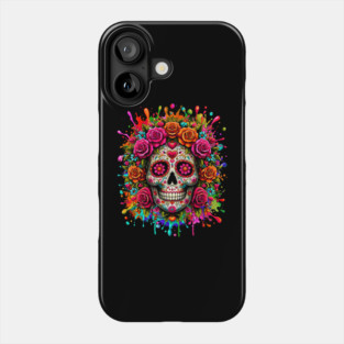 Sugar Skull Flowers Dia de Muertos Halloween Day of The Dead Phone Case