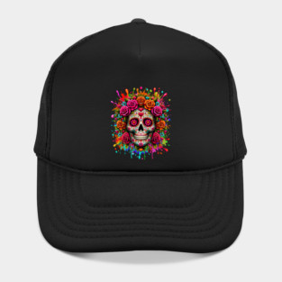Sugar Skull Flowers Dia de Muertos Halloween Day of The Dead Hat