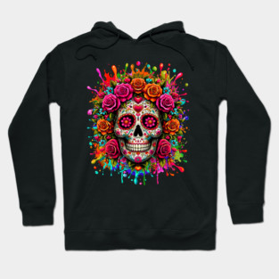 Sugar Skull Flowers Dia de Muertos Halloween Day of The Dead Hoodie