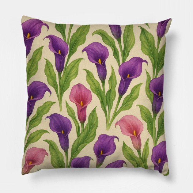 Calla Lily Watercolor Floral Pattern Pillow by Sharafeldin  's Store