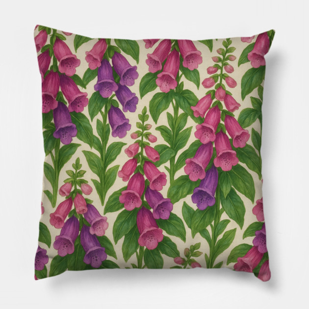 Foxglove Watercolor Floral Pattern Pillow by Sharafeldin  's Store
