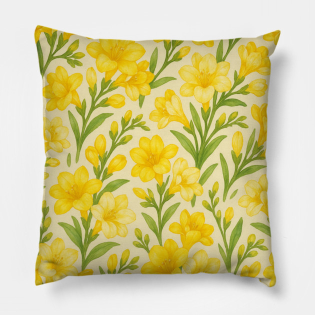 Freesia Watercolor Floral Pattern Pillow by Sharafeldin  's Store