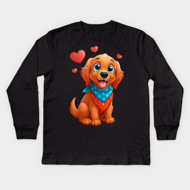 Red Golden Retriever Cartoon – Cute Dog Art for Pet Lovers and Cozy Decor Kids Long Sleeve T-Shirt by IamActiveDog