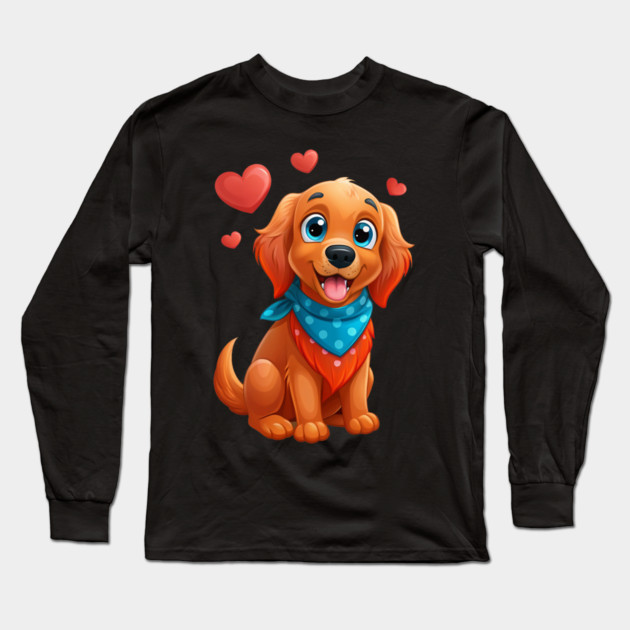Red Golden Retriever Cartoon – Cute Dog Art for Pet Lovers and Cozy Decor Long Sleeve T-Shirt by IamActiveDog