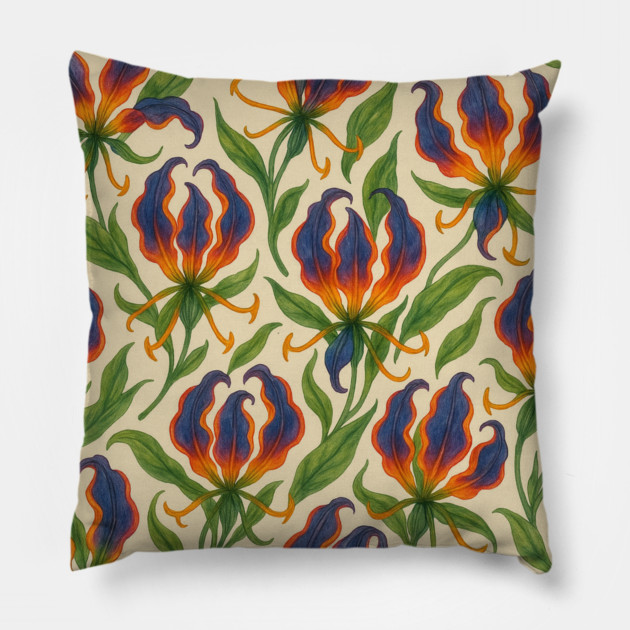 Gloriosa Superba Watercolor Floral Pattern Pillow by Sharafeldin  's Store