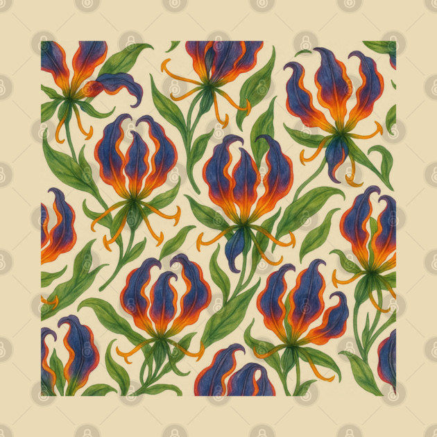 Gloriosa Superba Watercolor Floral Pattern by Sharafeldin  's Store