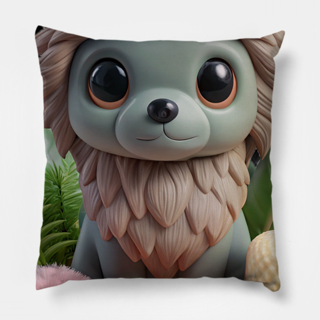 Cute Affenpinscher Dog Cartoon Art – Whimsical Pup with Leaves, Succulent Pillow by IamActiveDog