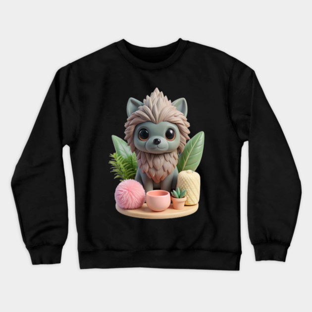 Cute Affenpinscher Dog Cartoon Art – Whimsical Pup with Leaves, Succulent Crewneck Sweatshirt by IamActiveDog