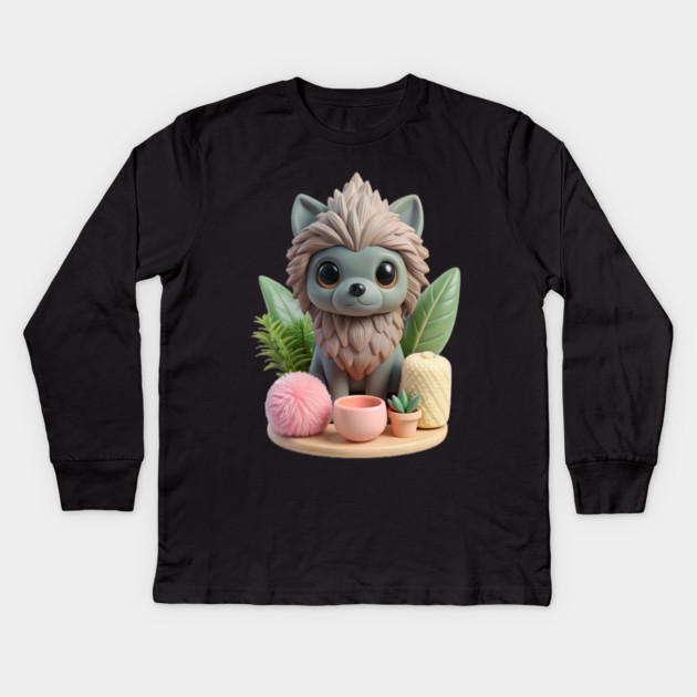 Cute Affenpinscher Dog Cartoon Art – Whimsical Pup with Leaves, Succulent Kids Long Sleeve T-Shirt by IamActiveDog