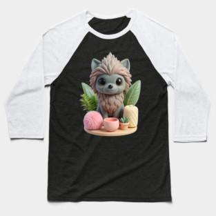 Cute Affenpinscher Dog Cartoon Art – Whimsical Pup with Leaves, Succulent Baseball T-Shirt