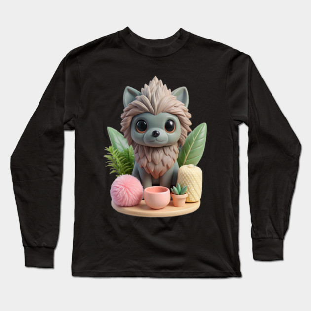 Cute Affenpinscher Dog Cartoon Art – Whimsical Pup with Leaves, Succulent Long Sleeve T-Shirt by IamActiveDog