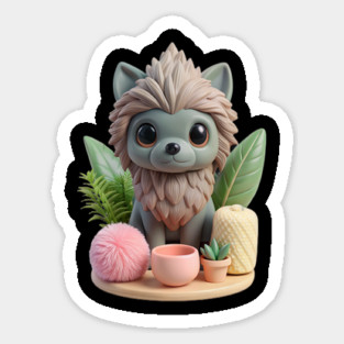 Cute Affenpinscher Dog Cartoon Art – Whimsical Pup with Leaves, Succulent Magnet