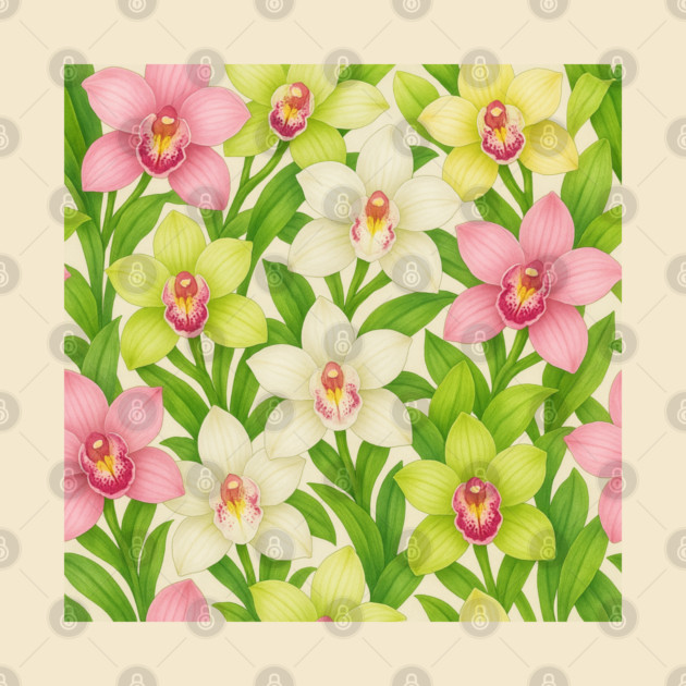 Cymbidium Orchid Pastel Floral Pattern by Sharafeldin  's Store