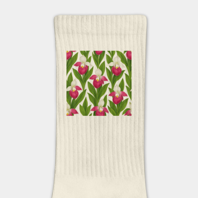 Showy Lady’s Slipper Seamless Botanical Cushion by Sharafeldin  's Store
