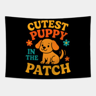 Cutest Puppy in the Patch Funny Dog Autumn Halloween Graphic Tapestry