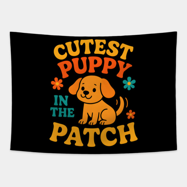 Cutest Puppy in the Patch Funny Dog Autumn Halloween Graphic Tapestry by MakerMind8.2