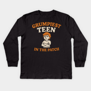 Grumpiest Teen in the Patch Funny Pumpkin Quote Graphic Kids Long Sleeve T-Shirt