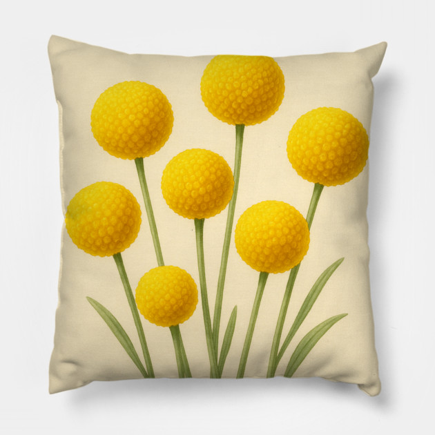 Billy Buttons Watercolor Floral Pattern Pillow by Sharafeldin  's Store