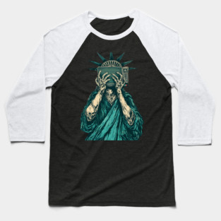 Corporate Controlled Media: Lady Liberty Censored Baseball T-Shirt