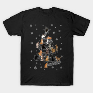 Cats Music Christmas Tree Holiday Design T-Shirt