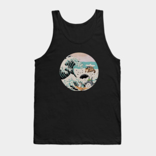 Great Wave Off Kanagawa Totoro Embroidery - Japanese Art Style Tank Top