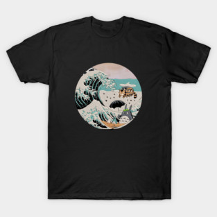 Great Wave Off Kanagawa Totoro Embroidery - Japanese Art Style T-Shirt