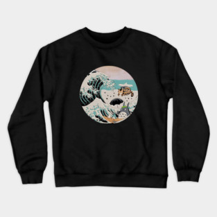 Great Wave Off Kanagawa Totoro Embroidery - Japanese Art Style Crewneck Sweatshirt