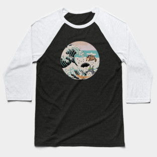 Great Wave Off Kanagawa Totoro Embroidery - Japanese Art Style Baseball T-Shirt