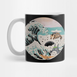 Great Wave Off Kanagawa Totoro Embroidery - Japanese Art Style Mug