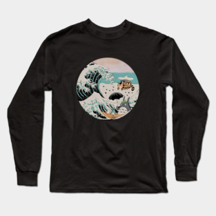Great Wave Off Kanagawa Totoro Embroidery - Japanese Art Style Long Sleeve T-Shirt