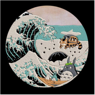 Great Wave Off Kanagawa Totoro Embroidery - Japanese Art Style Posters and Art