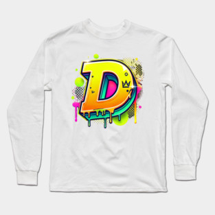 Graffiti Letter D – Neon Drip Street Art Crown Design Long Sleeve T-Shirt