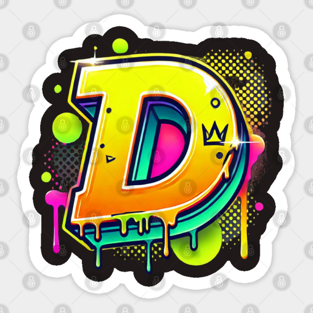 Graffiti Letter D – Neon Drip Street Art Crown Design Sticker by Anne Lee