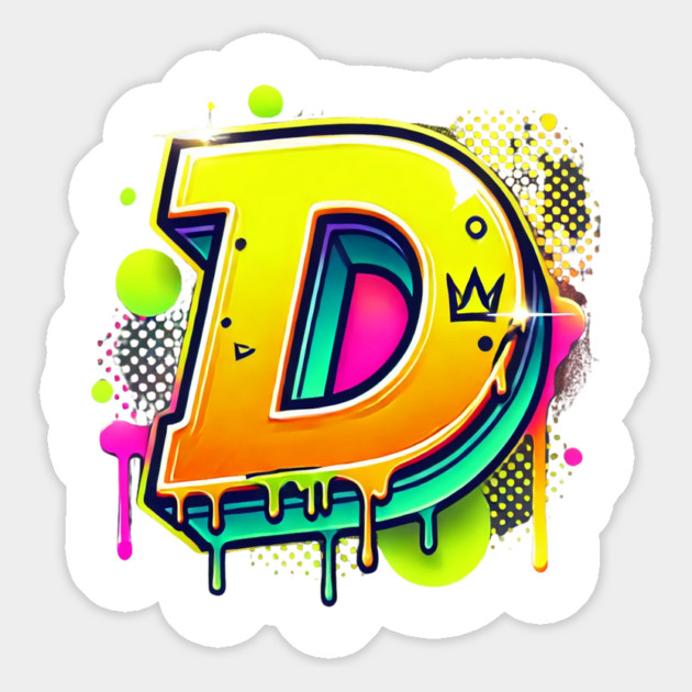 Graffiti Letter D – Neon Drip Street Art Crown Design Magnet by Anne Lee