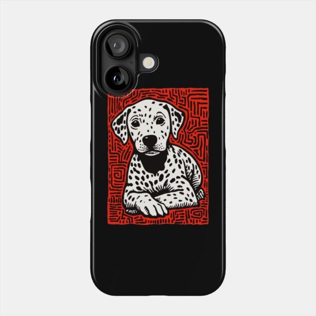 Sweet Dalmatian Puppy Linocut Art for Modern Nursery Decor Phone Case by TuncGK