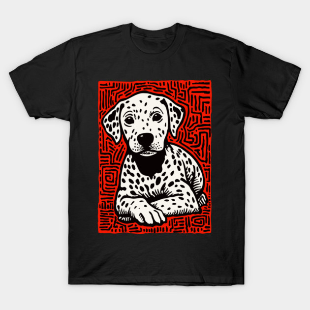 Sweet Dalmatian Puppy Linocut Art for Modern Nursery Decor T-Shirt by TuncGK