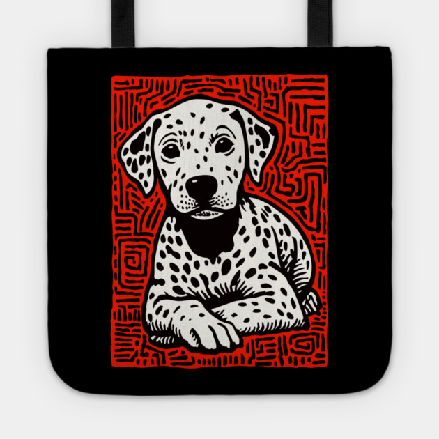 Sweet Dalmatian Puppy Linocut Art for Modern Nursery Decor Tote by TuncGK
