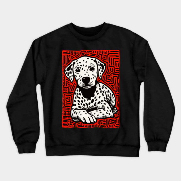Sweet Dalmatian Puppy Linocut Art for Modern Nursery Decor Crewneck Sweatshirt by TuncGK