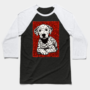 Sweet Dalmatian Puppy Linocut Art for Modern Nursery Decor Baseball T-Shirt