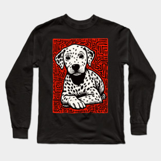 Sweet Dalmatian Puppy Linocut Art for Modern Nursery Decor Long Sleeve T-Shirt