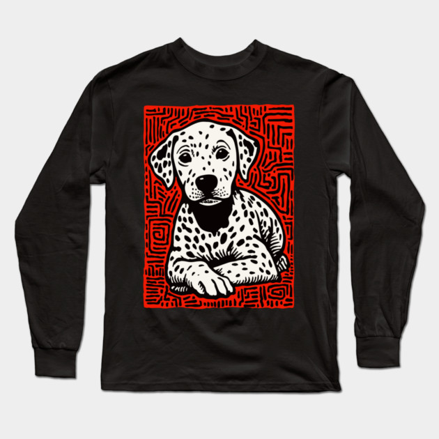Sweet Dalmatian Puppy Linocut Art for Modern Nursery Decor Long Sleeve T-Shirt by TuncGK