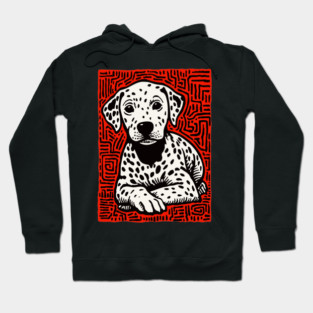 Sweet Dalmatian Puppy Linocut Art for Modern Nursery Decor Hoodie