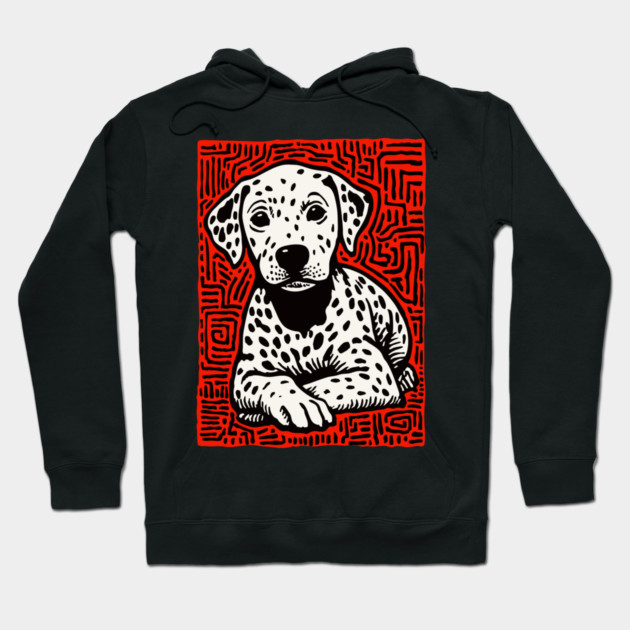 Sweet Dalmatian Puppy Linocut Art for Modern Nursery Decor Hoodie by TuncGK