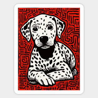 Sweet Dalmatian Puppy Linocut Art for Modern Nursery Decor Sticker