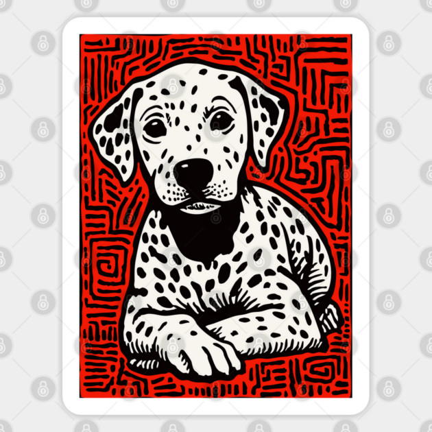 Sweet Dalmatian Puppy Linocut Art for Modern Nursery Decor Sticker by TuncGK