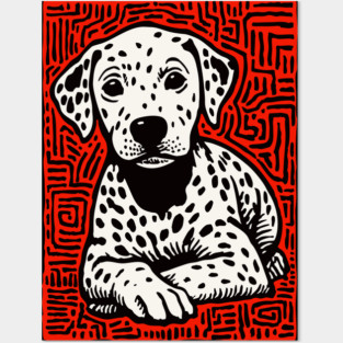 Sweet Dalmatian Puppy Linocut Art for Modern Nursery Decor Posters and Art